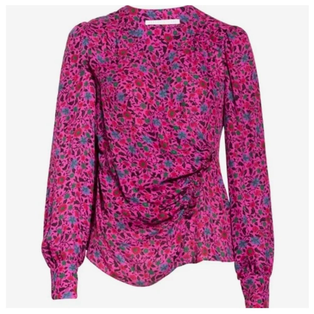 $365 Veronica Beard Shirley Floral Silk Blouse Fuchsia Size 2